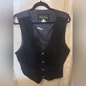 New Western Frontier Men's Black Suede Leather Vest